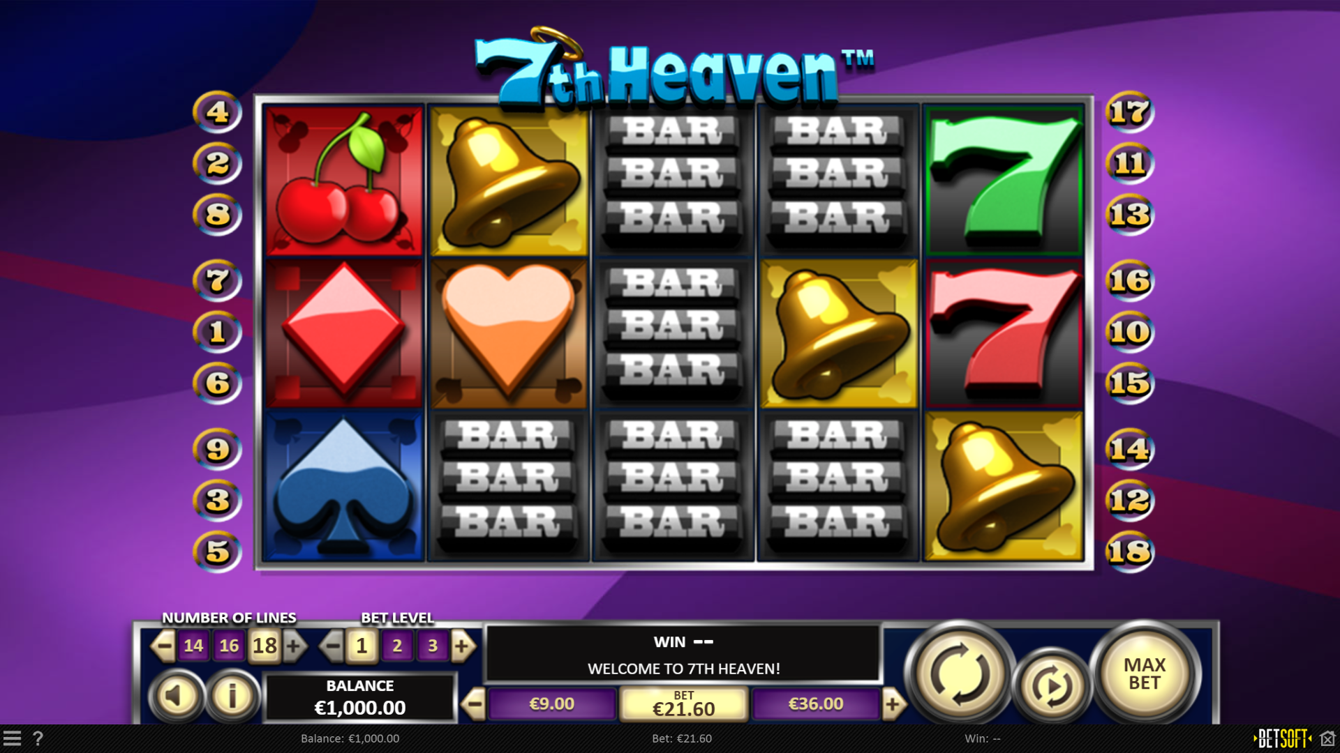 Screenshot of BetSoft 7th Heaven gameplay