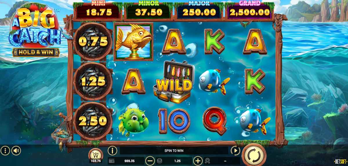 Another screenshot of BetSoft A Big Catch capturing the fishing theme.