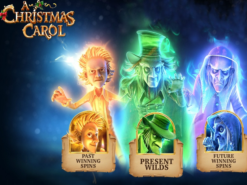 Screenshot showing the spinning reels of BetSoft A Christmas Carol