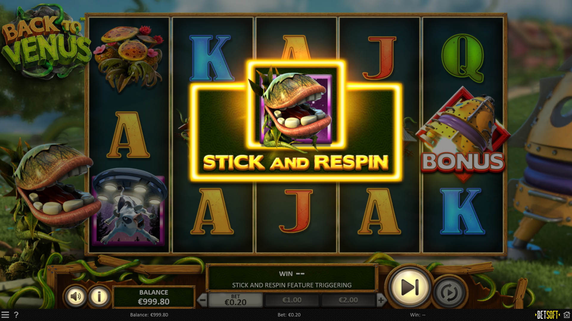 Exciting screenshot featuring the BetSoft Back to Venus gameplay.