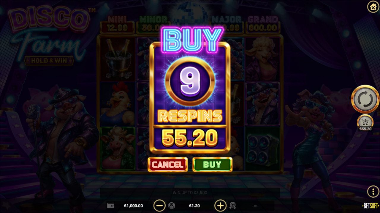 Screenshot of another exciting win in BetSoft Disco Farm.