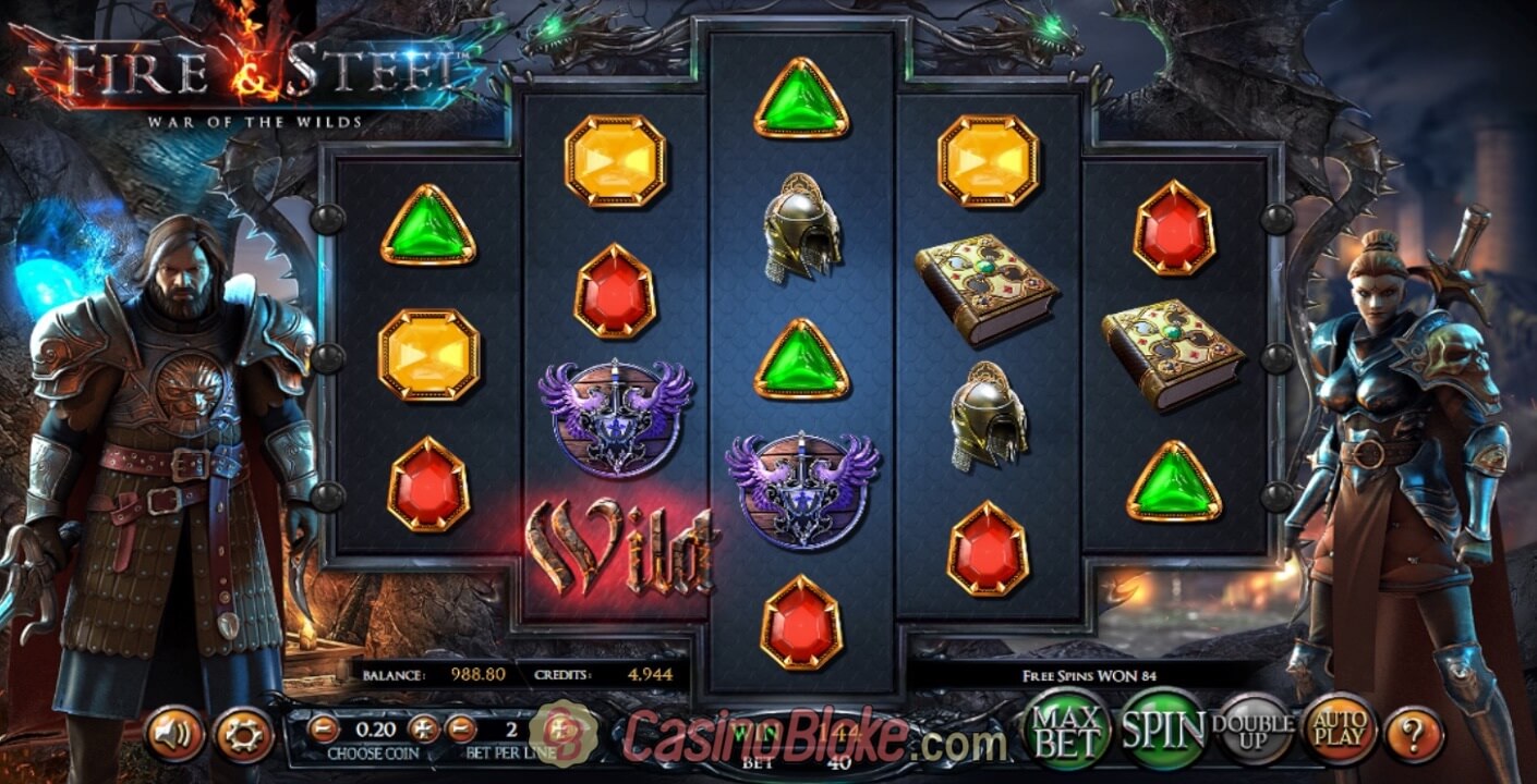 A gameplay screenshot showcasing BetSoft Fire & Steel's design.