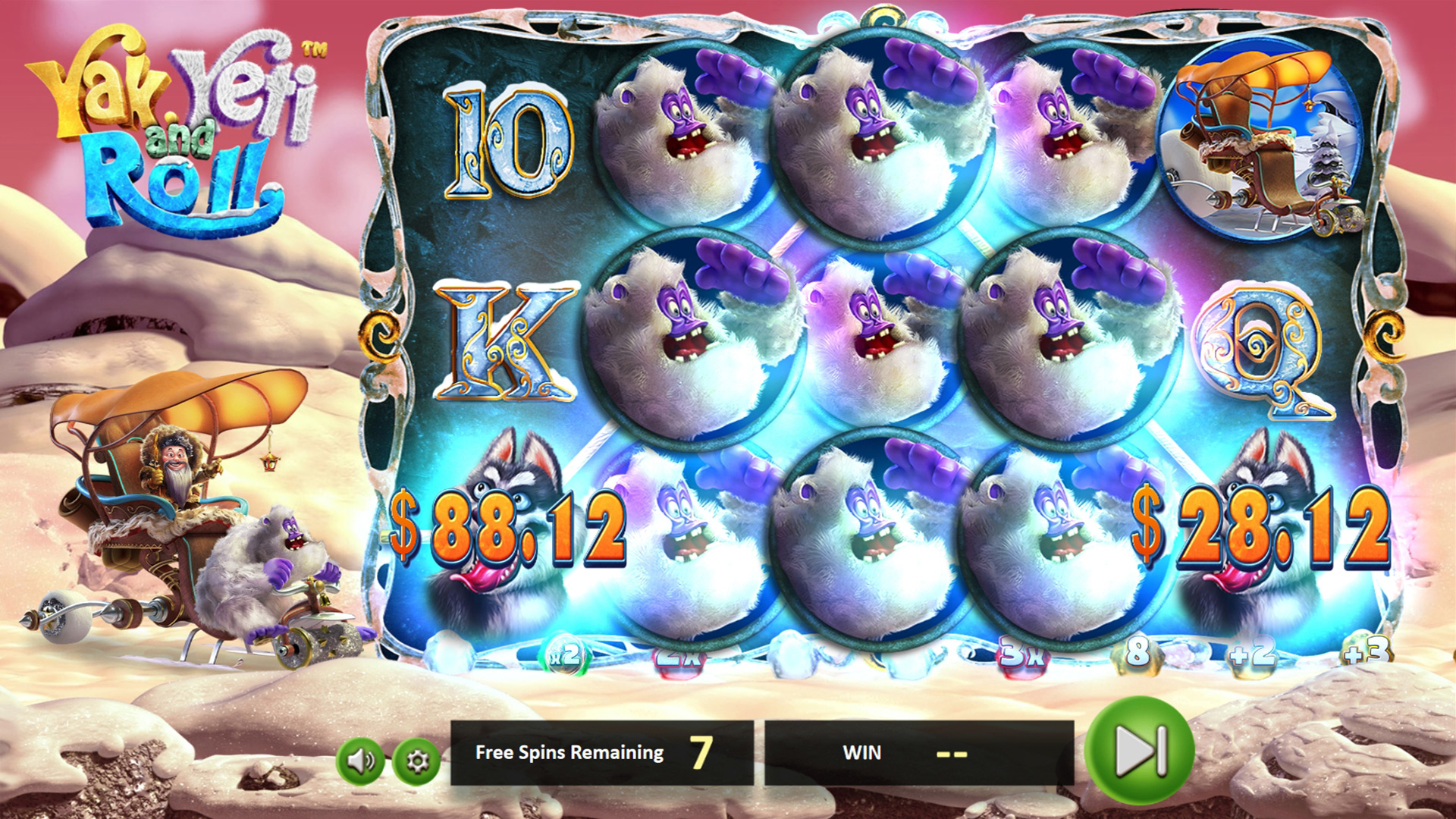 Screenshot of BetSoft Yak Yeti & Roll showing bonus game features.