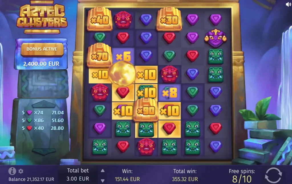 BG Aztec Clusters Screenshot with game mechanics in action.