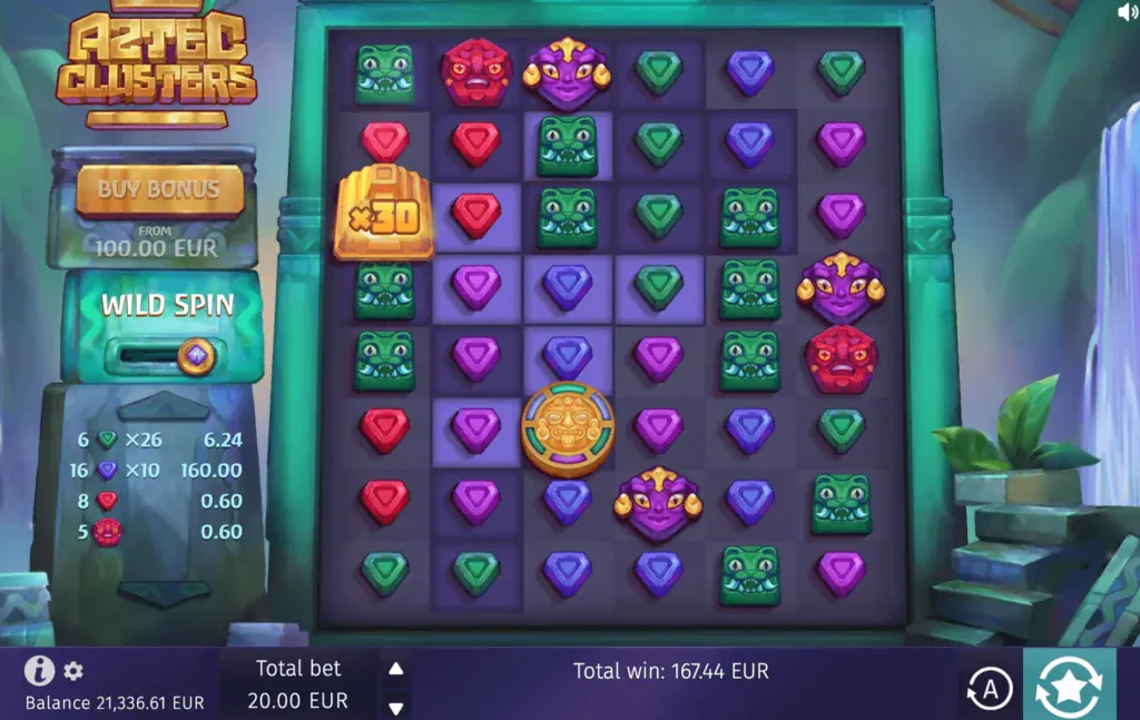 BG Aztec Clusters Screenshot highlighting cluster pays.