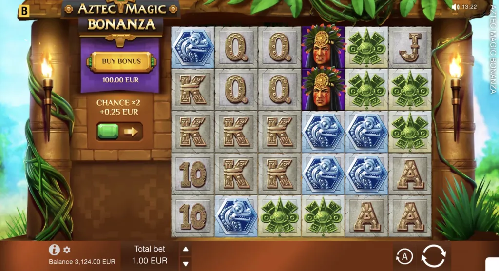 Screenshot of BG Aztec Magic Bonanza gameplay action.