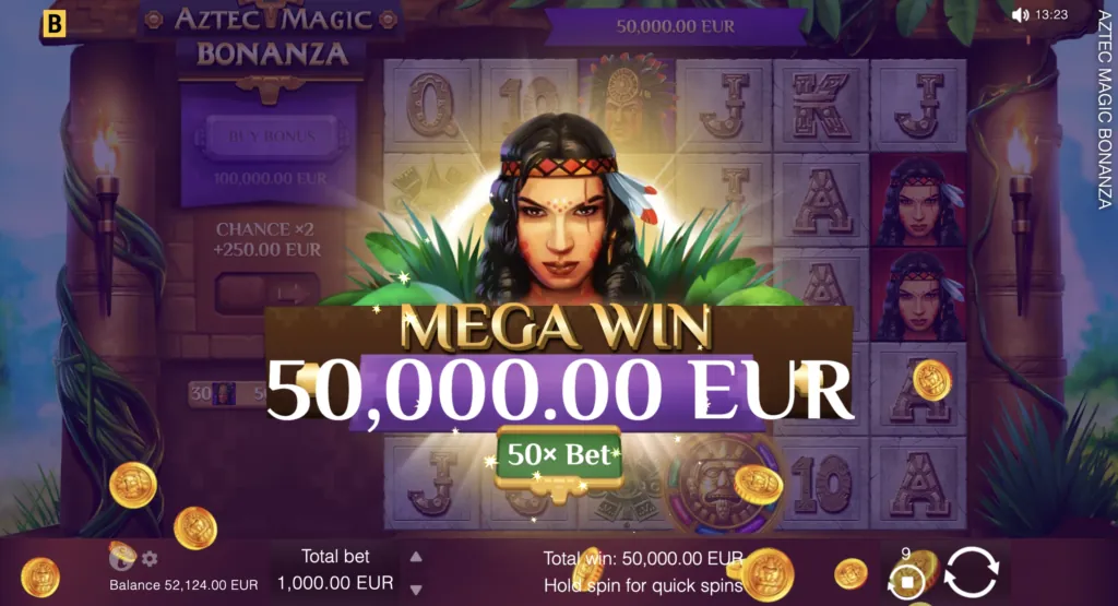 BG Aztec Magic Bonanza gameplay screenshot with beautiful graphics.