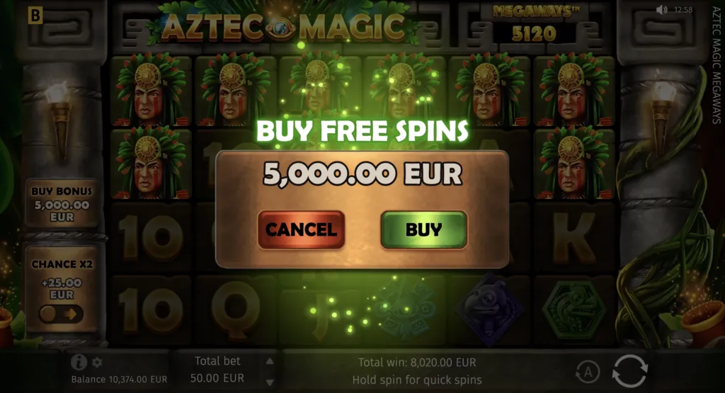 Another BG Aztec Magic Megaways gameplay screenshot highlighting features.