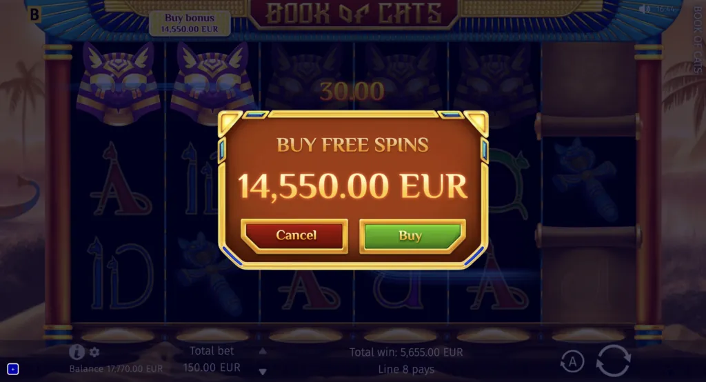 Gameplay screenshot showing the unique Megaways feature of BG Book of Cats.