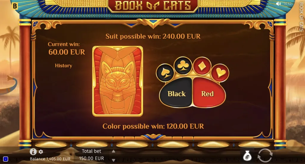 Screenshot of BG Book of Cats Megaways with winning combinations.
