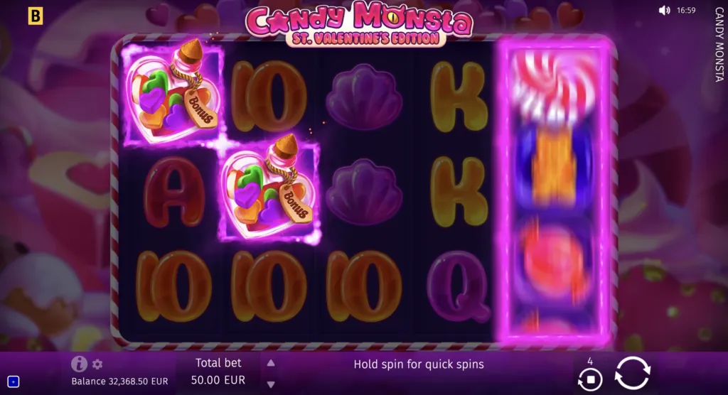 Screenshot illustrating the unique bonus features of BG Candy Monsta.