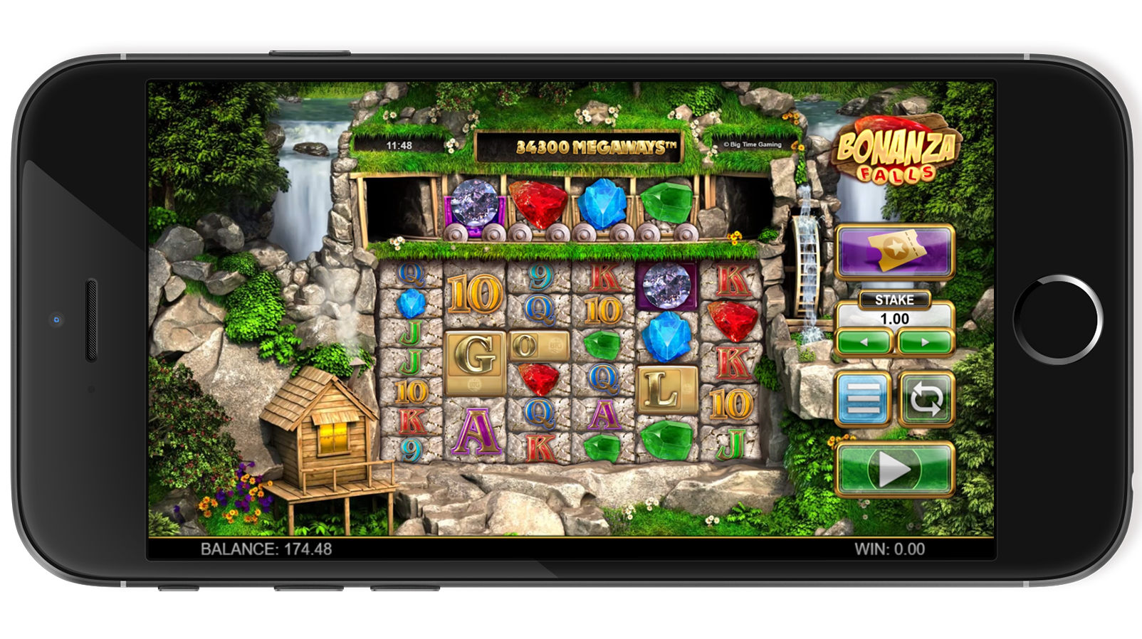 Bonanza Falls screenshot showing spinning reels