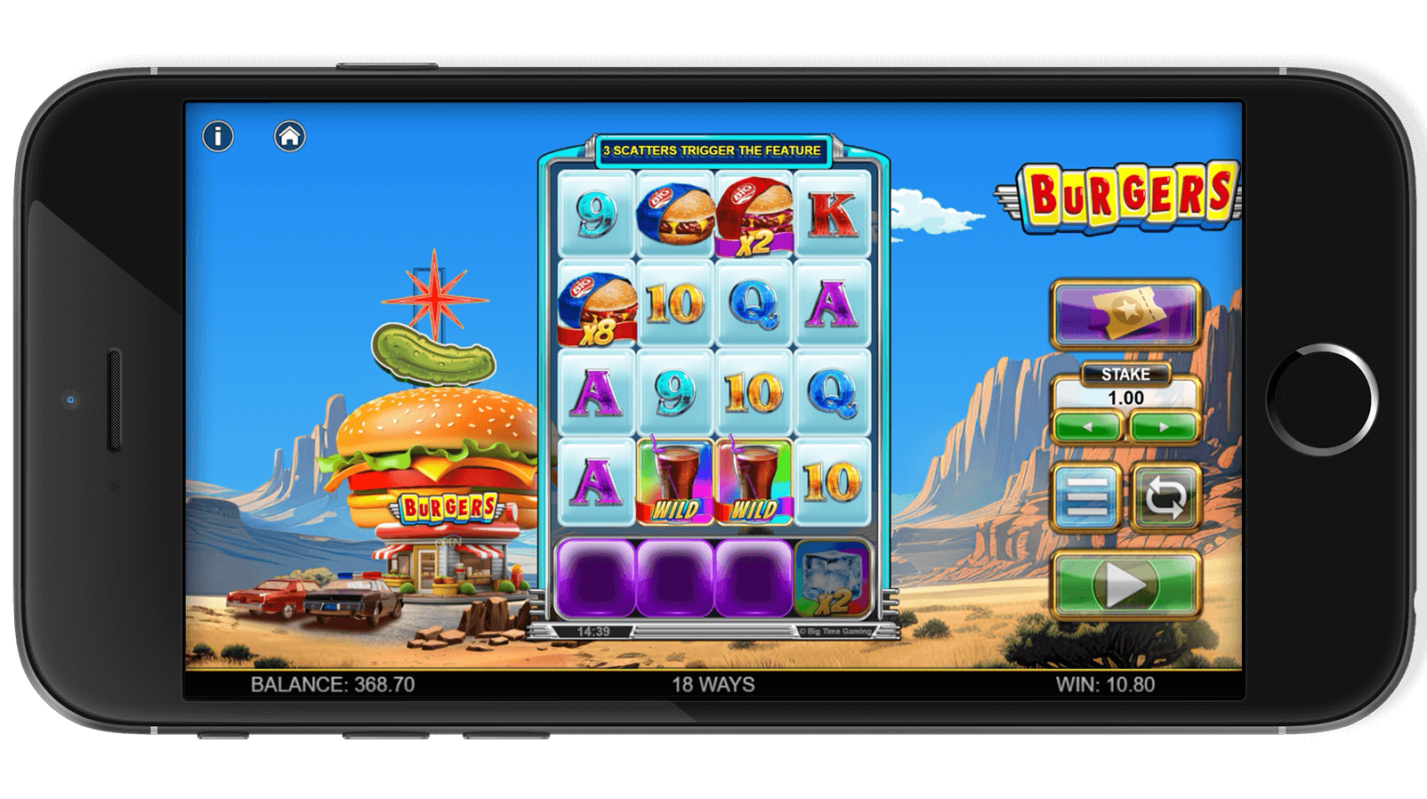 Screenshot of Burgers revealing big win potential.