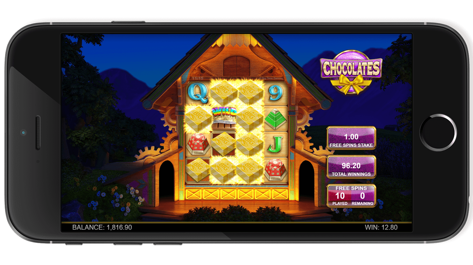 Chocolates slot game screenshot showcasing bonus features in action.
