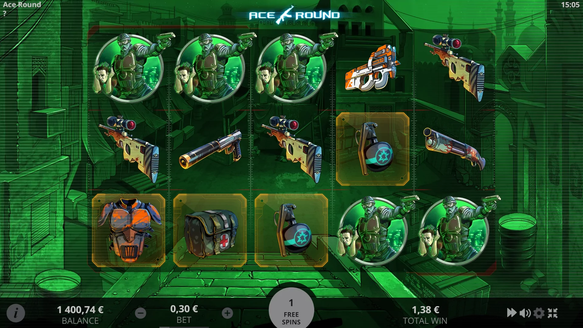 EVO Ace Round gameplay screenshot featuring dynamic animations.