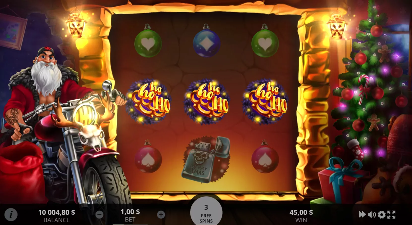 Screenshot of EVO Brutal Santa with festive theme elements.