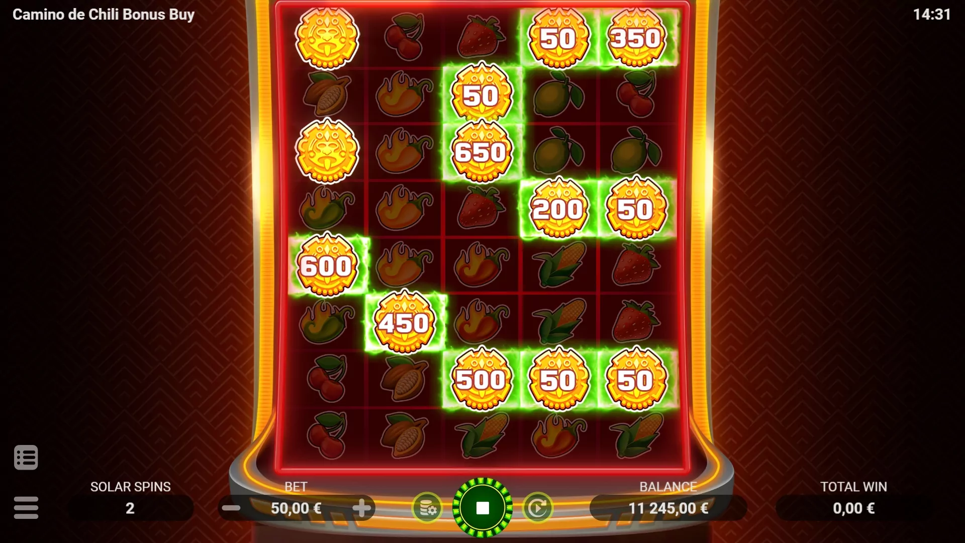 Gameplay screenshot of EVO Camino De Chili Bonus Buy.