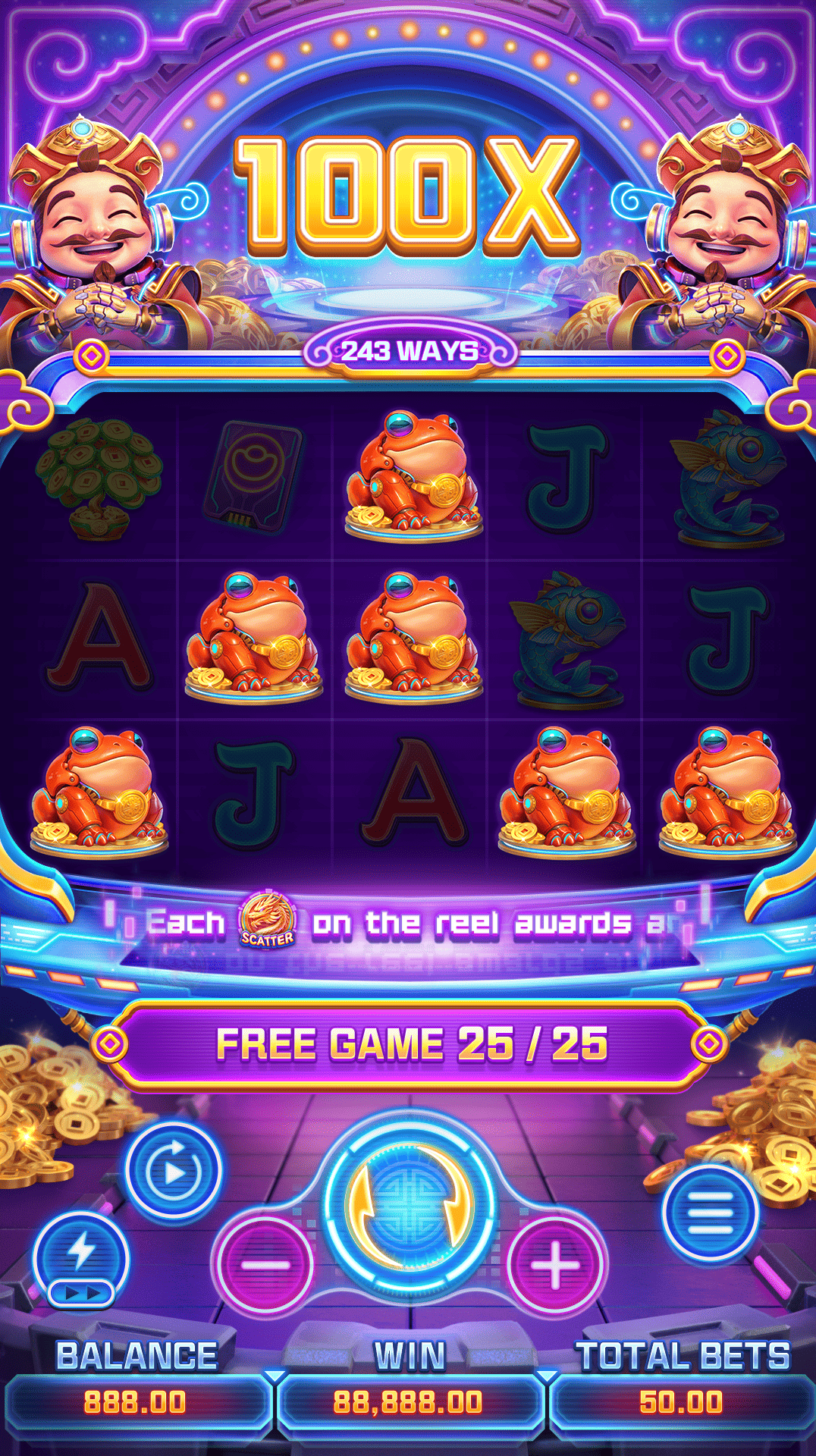 Another screenshot of Cyber God Of Fortune emphasizing bonus features.