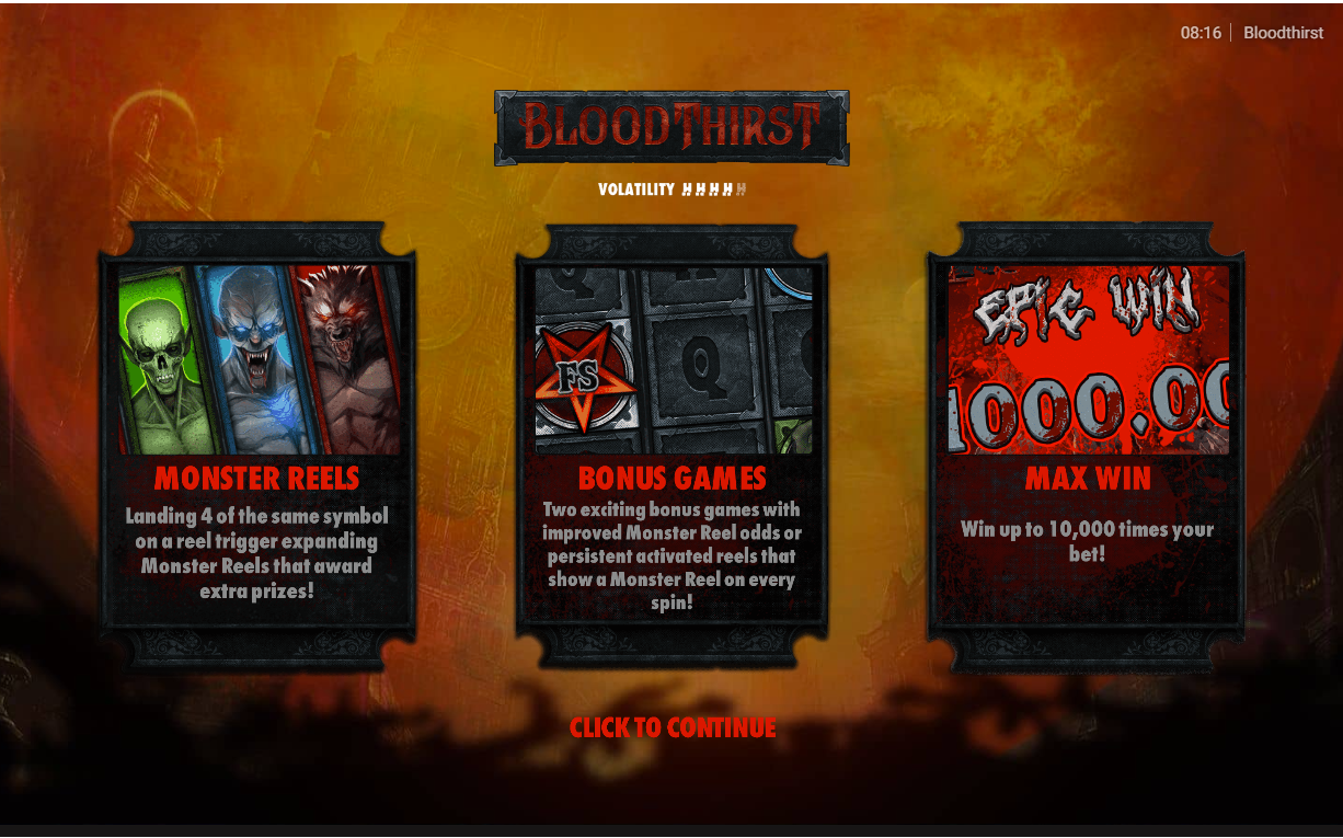 Hack Bloodthirst slot game screenshot highlighting features.