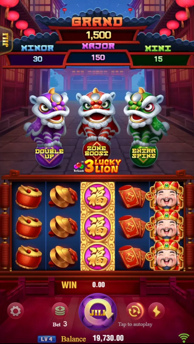 Exciting moment in 3 Lucky Lion gameplay