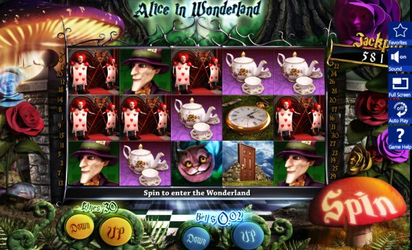 Screenshot displaying a winning combination in Alice In Wonderland
