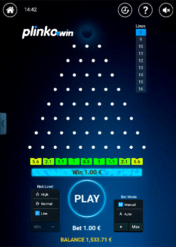 Close-up screenshot of LuckyWin 3D Plinko highlighting key features.