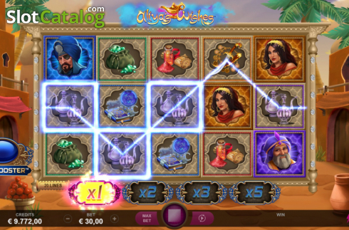 Gameplay screenshot of Aliyas Wishes slot featuring exciting features on SafeGameHub.