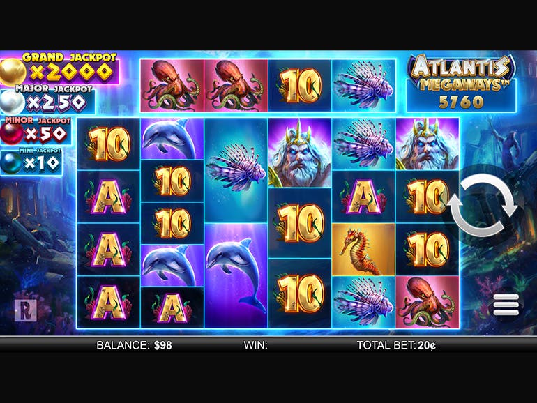 Gameplay screenshot highlighting bonuses in Atlantis Megaways at SafeGameHub.