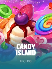 Gameplay screenshot of Candy Island showing vibrant animations at SafeGameHub.