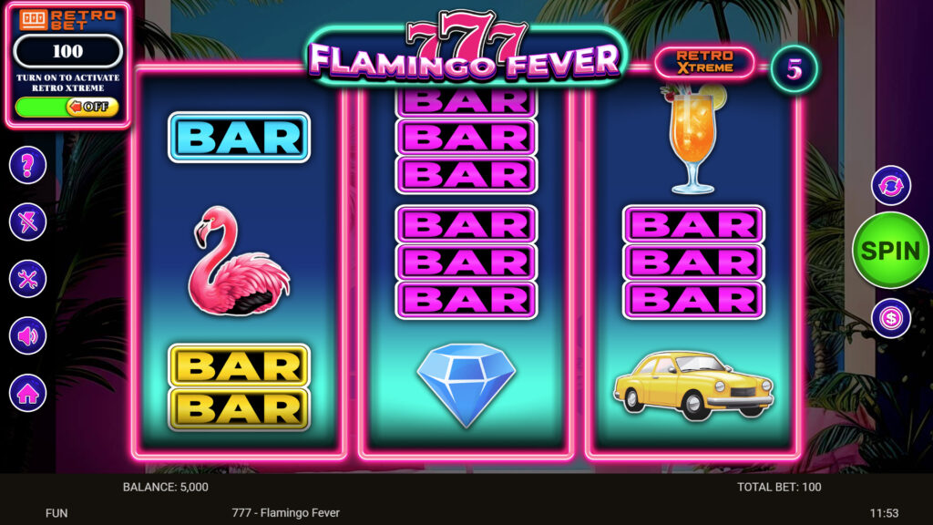 Final screenshot showcasing gameplay interface of SP 777 Flamingo Fever on SafeGameHub.