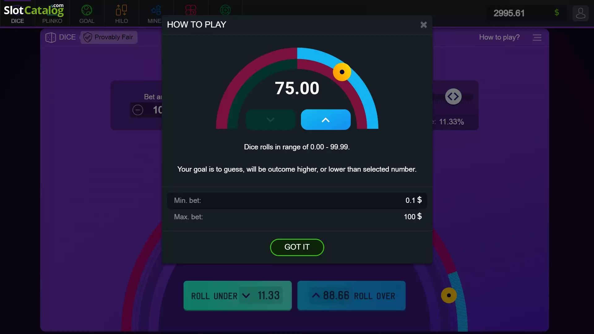 Screenshot showcasing Spribe Dice gameplay on SafeGameHub.