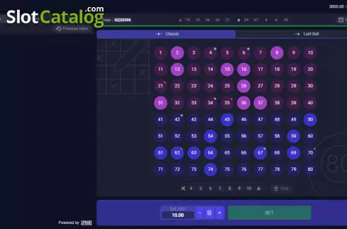 Screenshot of Keno 80 gameplay featuring an engaging casino experience.