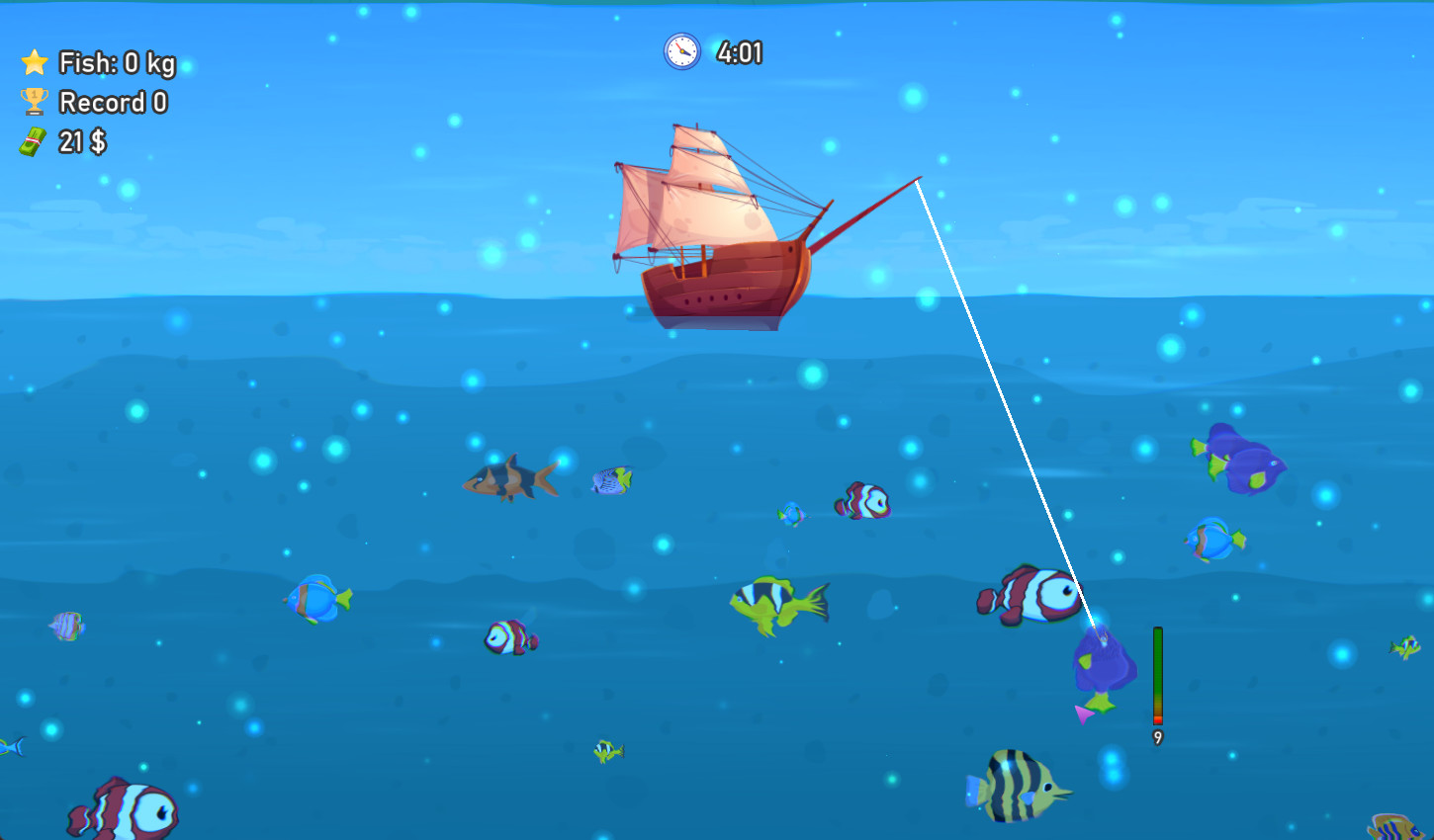 Gameplay screenshot highlighting various fish species in YGR Pirates Fishing from SafeGameHub.